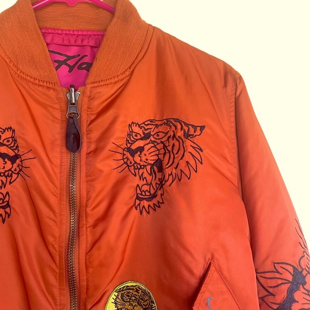 Ed Hardy Bomber Puffer Jacket Tiger Koi Fish Death Before Dishonor Reversible - Picture 5 of 7